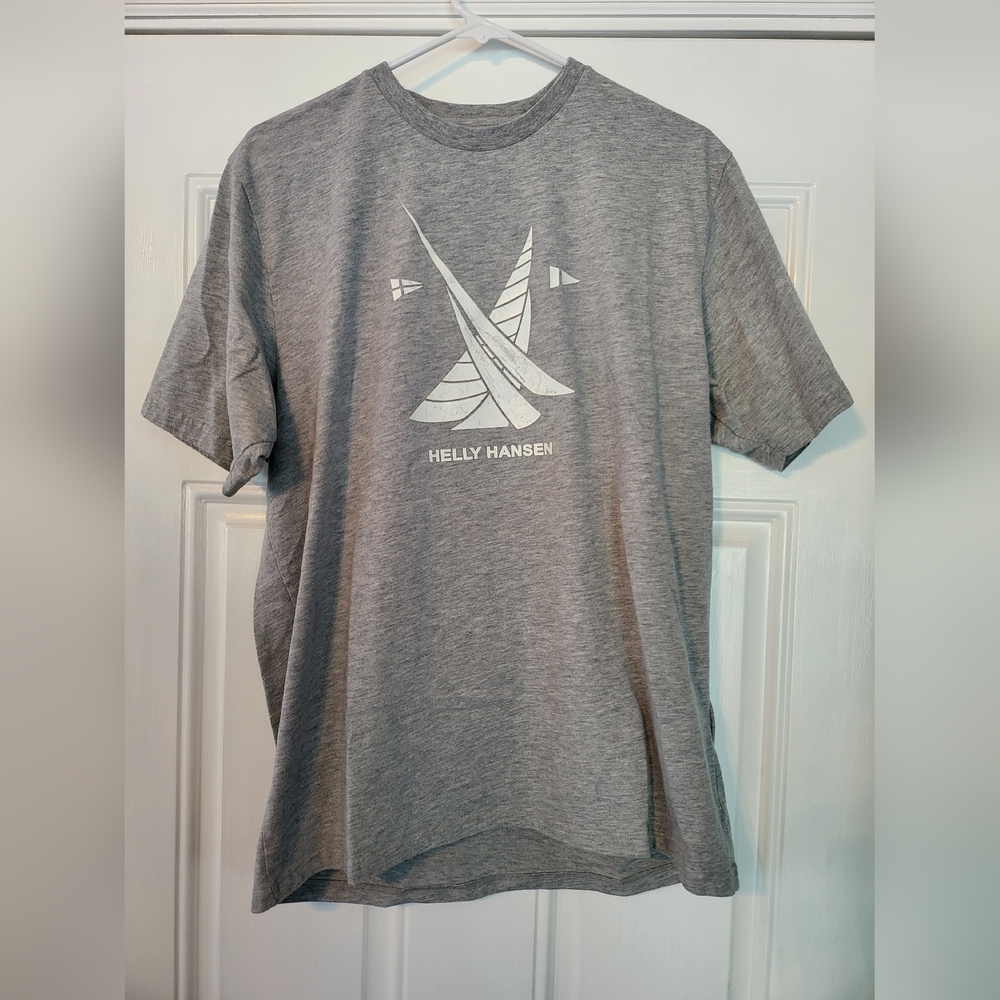 Helly Hansen Men's XL Extra Large Vinyl Distressed Boat Logo Gray White T-Shirt